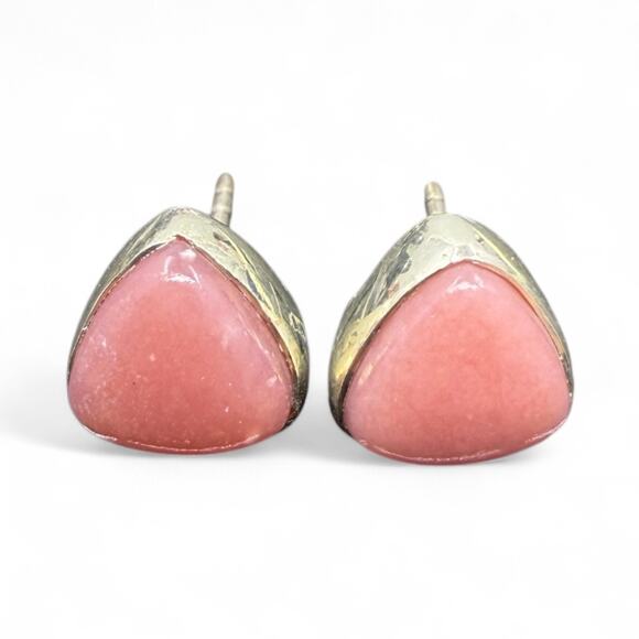 Natural Peruvian Pink Opal Stud Earrings 925 Sterling Silver Handmade Artisan - Picture 2 of 5